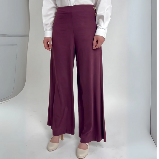 Pantalon bordeaux large taille haute KPI Aura, pièce corporate chic et mode modeste haut de gamme