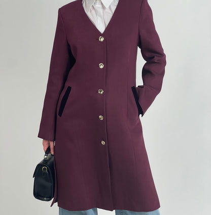 Blazer long KPI bordeaux avec manches Aura, veste professionnelle élégante de mode modeste premium