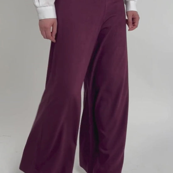 Pantalon bordeaux large taille haute KPI Aura, pièce corporate chic et mode modeste haut de gamme
